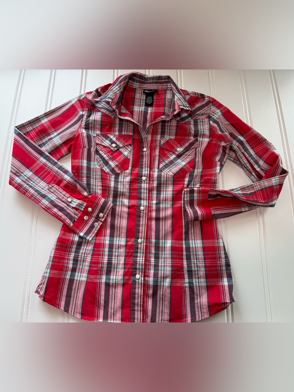 Wrangler Retro Shirt Womens Small Red Plaid Western Pearl Snap 3167